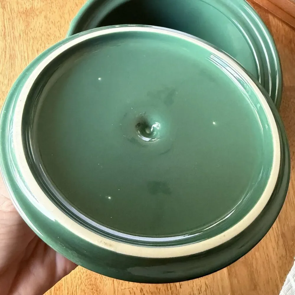 Longaberger Pottery Woven Drum Crock Canister Ivy Green with Lid Retired